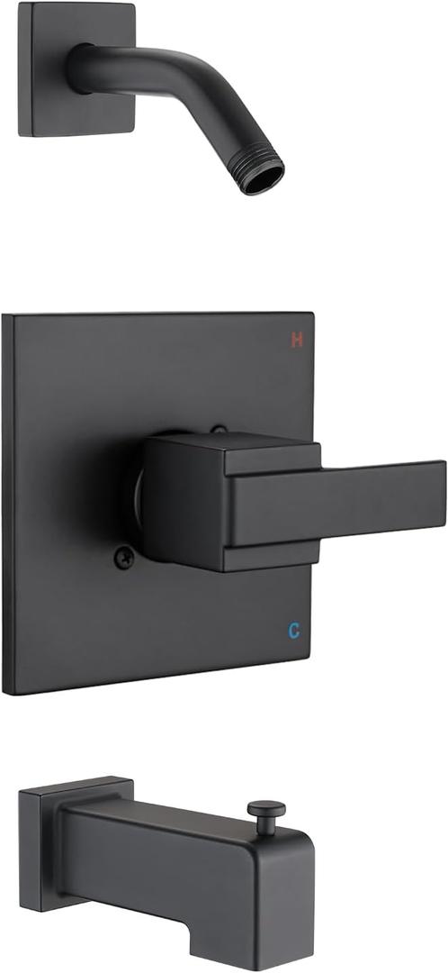 Shower Faucet Trim Kit for 13/14 Series, Shower Arm, Shower Handle& Tub Spout, (Valve& Catridge Not Inclued), Matte Black