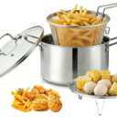 6L/6.4QT Deep Fryer Pot with Basket and Steamer Rack, Stainless Steel Stock Pot for Pasta, Soup, Spaghetti, Chicken, Cookware for Frying, Canning, Boiling, Simmering, Compatible with All Stove