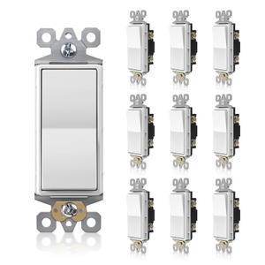 TOPELER 10 Pack 3-Way Decorator Light Switch, Single Pole or Three Way Paddle Rocker Light Switch, 15A 120/277V Electrical Wall Switches, Self-Grounding, Residential Grade, White