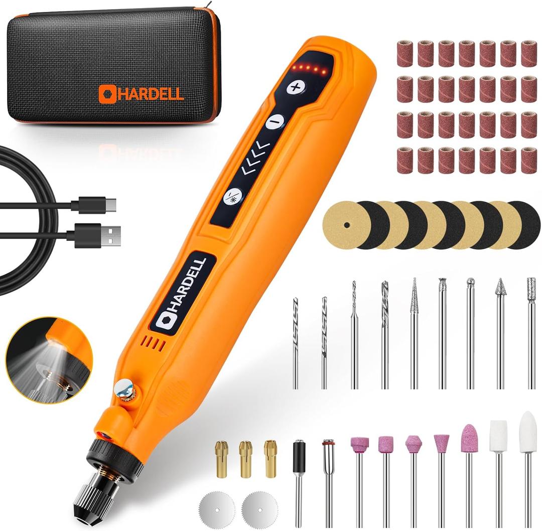 HARDELL Mini Cordless Rotary Tool Kit, 5-Speed and USB Charging with 61 Accessories, Multi-Purpose 3.7V Power Rotary Tool for Sanding, Polishing, Drilling, Etching, Engraving, DIY Crafts