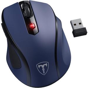 HOTWEEMS Wireless Mouse, D-09 Computer Mouse USB Cordless Mice for Laptop, Ergo Grips, Lightspeed 5-Level 2400 DPI, 16 Months Battery, Portable for PC Mac Chromebook (Sapphire Blue, 1 Pack)