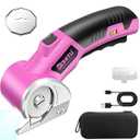 Cardboard Cutter: 4V Rechargeable Rotary Electric Box Cutter, 3000mAh Battery, with LED Light & Safety Lock, 2 Blades, Cordless Electric Scissorsfor Fabric Carpet Carton Plastic Leather Cloth (Pink)
