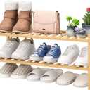 viewcare 2-Tier Bamboo Shoe Rack for Entryway, Bamboo Wood Shoe Organizer for Hallway Closet, Free Standing Shoe Racks for Indoor Outdoor