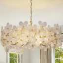 Wellmet 32 Inch Gold Glass Chandelier, Modern Crystal Chandeliers for Dining Room, Contemporary Round Glass Ceiling Light for Living Room Bedroom, Entryway, Foyer, Kitchen