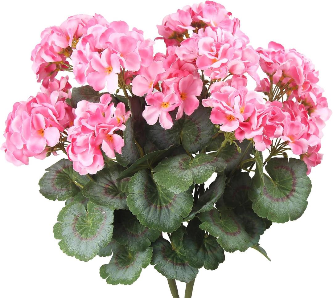 2 Pcs Artificial Flowers Geranium Bush Artificial Flowers Begonia Pink Silk Geranium Flowers for Outdoors Artificial Geraniums Bundles for Planter Indoor Garden Home Decoration Wedding