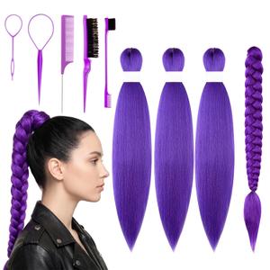 26Inch Long Purple Hair Extensions for Braids, Pre Stretched Synthetic Purple Braiding Hair Extensions for K-POP, Braiding Hairs Wig for Dress Up Party Cosplay Birthday Halloween Costume Wig
