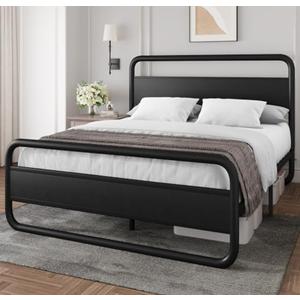 YITAHOME Queen Metal Bed Frame King Size with Headboard and Footboard Single Platform Mattress Base,Metal Tube and Iron-Art Bed,Black