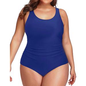 Daci Women Plus Size One Piece Swimsuit Athletic Tummy Control Ruched Bathing Suit with U-Back, XL