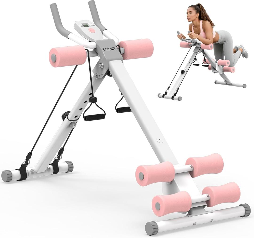 DERACY Ab Workout Machine Adjustable Ab Trainer Abdominal Trainer for Home Gym Foldable Ab Crunch Machine for Core 440 LBS (White)