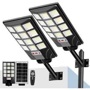 Solar Street Lights Outdoor Waterproof, 20000LM 6500K LED Motion Sensor Lights, Dusk to Dawn Solar Flood Lights with Remote, Solar-Powered Parking Lot Light, Commercial Area Lighting for Outside 2Pack