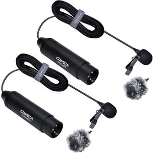 COMICA XLR Microphone CVM-V02O 2 Pack 14.76 fts Phantom Power Omni-Directional Lavalier Lapel Microphone for Canon Sony Panasonic Camcorders Zoom H4n H5 H6 Tascam DR-40 DR-60D DR-70D DR-100 Recorders