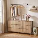 DUMOS Fabric Fluted Dresser, Modern Chest of 9 Fabric Drawers for Bedroom, Large Dressers with Metal Frame & Wooden Top, Storage Organizer Closet for Living Room, Entryway, Natural Oak, 57.1"D x 26.2"W x 11.8"H