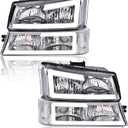 G-PLUS LED Headlights FitChevy Avalanche/Silverado 1500 2500 HD 3500 2003-2006/Fit Silverado 1500 2500 3500 Classic 2007,Headlamps Clear Lens Chrome Housing Clear Reflector,Faros Delanteros