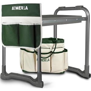 Foldable Garden Kneeler Seat Heavy Duty [Upgraded Widened Thick Kneeling Pad] Garden Stool with Large Garden Tool Bags with Pockets - Portable Garden Bench Gardening Gifts for Parents (K3-Dark green)