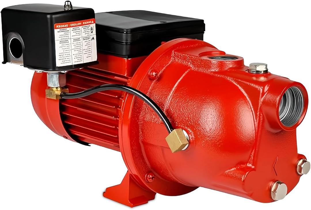 Red 97080701 3/4HP Shallow Well Jet Pump, RL-SWJ75, 30-50 PSI, 115V/230V 13 GPM Dual Voltage Cast Iron Self-Priming Pump
