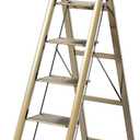 GameGem 5 Step Ladder for 10 Feet High Ceiling, Lightweight Aluminum Folding Step Stool with Convenient Handgrip, Stepladders with Anti-Slip and Wide Pedal for Home Use Space Saving - Gold