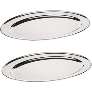 Set of 2 Stainless Steel 18 Oval Platter- Serving Platters for Appetizer Snack Fruit Cup Cake Server Tray Display Serving Dishes for Entertaining