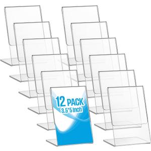 Ctosree 12 Pcs Acrylic Photo Frame L shape Slant Back Desktop Photo Frames Plastic Clear Sign Clear Acrylic Display Stand Table Top Sign for Home Office Wedding Restaurant Menu (3.5 x 5 Inch)