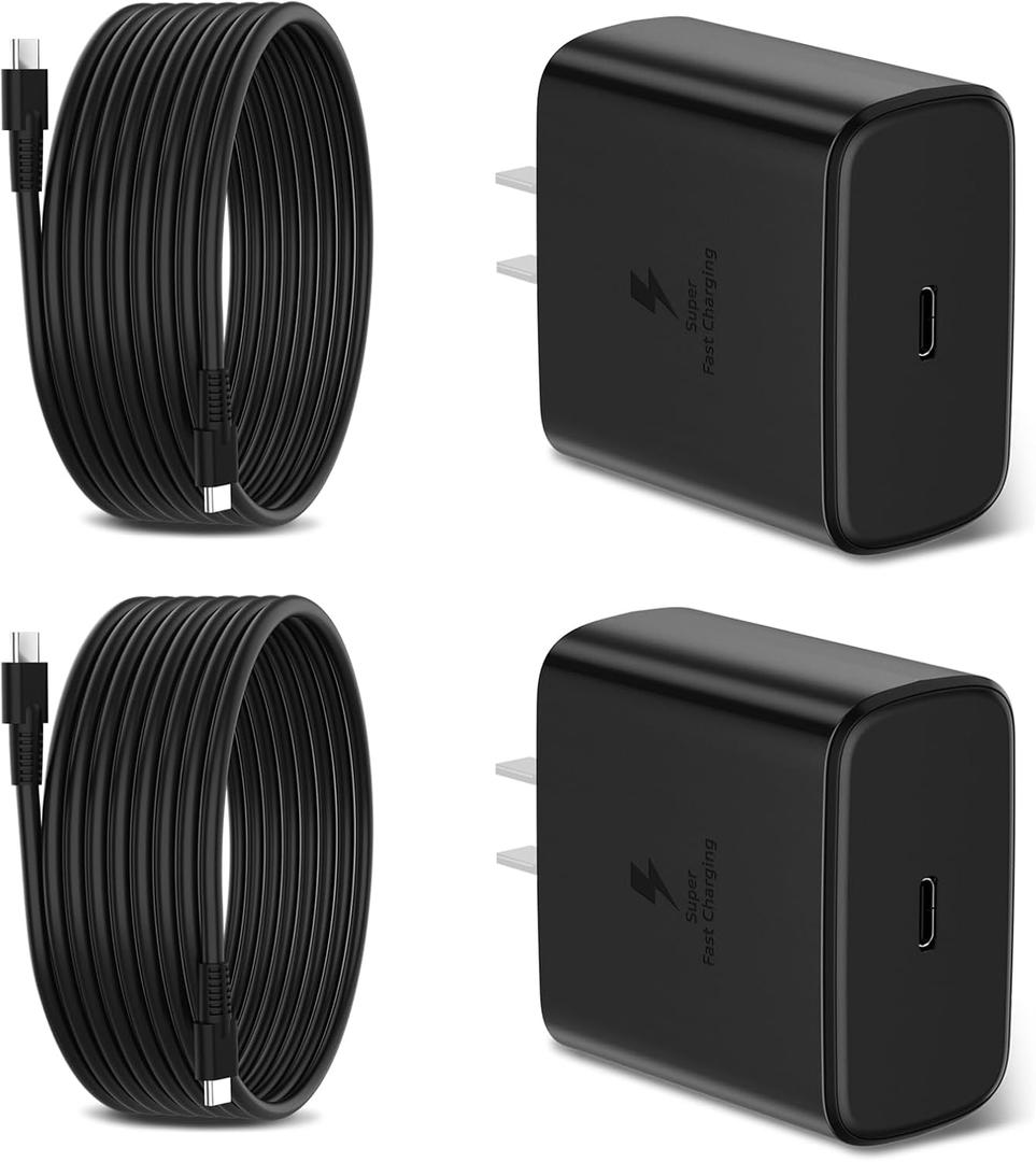 45W Super Fast Charger for Samsung, 6.5FT/2M USB C Charger Fast Charging for Samsung S25/S24/Plus/Ultra, PD 3.0 GaN Type C Charging Block Compatible with iPhone 17/16/15 and More (Black, 2 PCS)