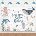 Sea You Soon Baby Cute Theme Backdrop Banner 6.5x5FT Watercolor Photo Background for Baby Shower & 1st Birthday Party Decorations