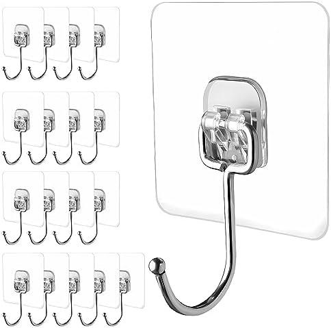 LGDNNYYY Large Adhesive Hooks, 18-Pack Hold 44lb(Max) Heavy Duty Sticky Hooks,Waterproof & Rustproof Wall Hook for Hanging Can be Use Kitchen Bathroom Outdoor Ceiling Office, Transparent