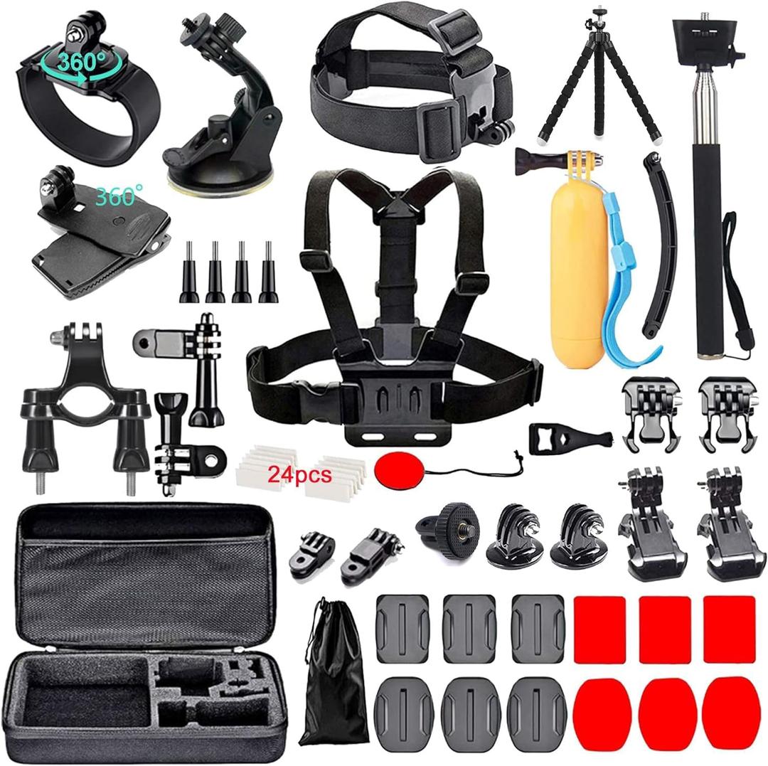 60 in 1 Camera Accessories Kit Compatible with GoPro Hero 13 12 11 10 9 8 7 6 /Session 5/Hero 4/3+/3/2/1, Insta360, DJI Osmo Action, AKASO, APEMAN, Campark, SJCAM