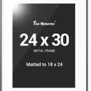 Fun Memories 24x30 Black Frame, 24 x 30 Aluminum Poster Frame with Mat for 18x24 Photo - High Definition Plexiglass - Vertical and Horizontal Display - Wall Hook Hanging Hardware Included -Set of 1
