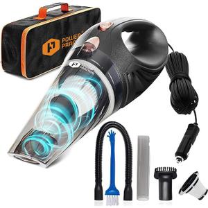 THISWORX Car Vacuum Cleaner  Portable, High Power, Handheld Vacuums w/ 3 Attachments, 16 Ft Cord & Bag  12v, Auto Accessories Kit for Interior Detailing  Black