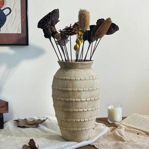 Ceramic Rustic Farmhouse Vase, 12 Inch Flower Vases for Table Decoration, Rustic Pottery Vase for Living Room, Shelf & Bedroom Decor, Vintage Ceramic Vases for Wedding, Beige