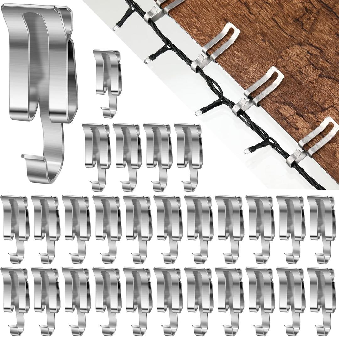 Zonon 100 Pcs Christmas Light Clips Metal Gutter Hooks for Outdoor Xmas Hangers for Shingles Roof Seasonal Lighting Gutter Clips Hanging Festival Xmas Outside Decoration