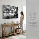 HUADAOART Black and White Tree Lake Landscape Canvas Wall Art Panoramic Nature Picture Sunburst Through Branches 24 x 48 In for Living Room Bedroom 1PCS, 48