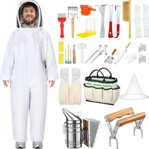 30 Pcs Beekeeping Supplies Tools Bee Suit Bee Keeping Starter Kit Bee Keeper Starting Kit Bee Keeping Supplies All Bee Hive Supplies Bee Hives Boxes Starter Kit for Beekeeper Men Women (L)