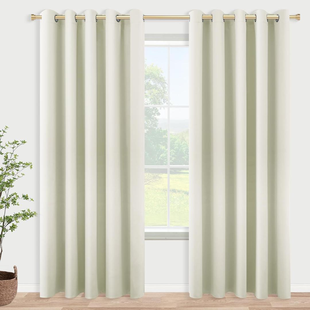 KOUFALL Cream Curtains for Living Room,84 Inches Long Room Darkening Extra 72 Inch Wide 80% Blackout Grommet Thermal Insulated Bedroom Curtains Drapes 84 Inch Length 2 Panels Set,Light Beige