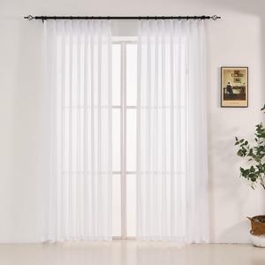 LUGOTAL 84 Inches Long Pure White Sheer Curtains 2 Panels, Pinch Pleated Curtains for Living Room Bedroom Light Filterring Chiffon Curtain & Drapes for Sliding Glass Door Pinch Pleat,W52 x L84