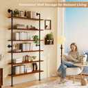 6 Tier Industrial Ladder Shelf Bookcase, Wall Mounted Rustic Bookshelf for Living Room Decor and Storage (Walnut Color, 6 Tier - 10" D x 48" W x 82.5" H)