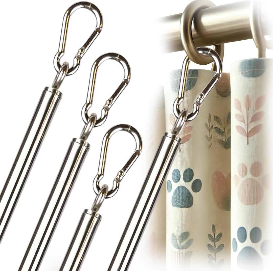 36 inch (4 Pack) Stainless Steel Iron Curtain Pull Wand - Drapery Pull Rod - Verstaile Curtain Wand - Strong Metal Drapery Wand (36in SS 4Pk)