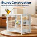 VIVOHOME 19 Inch Wrought Iron Bird Travel Carrier Cage for Parrots Conures Lovebird Cockatiel Parakeets White