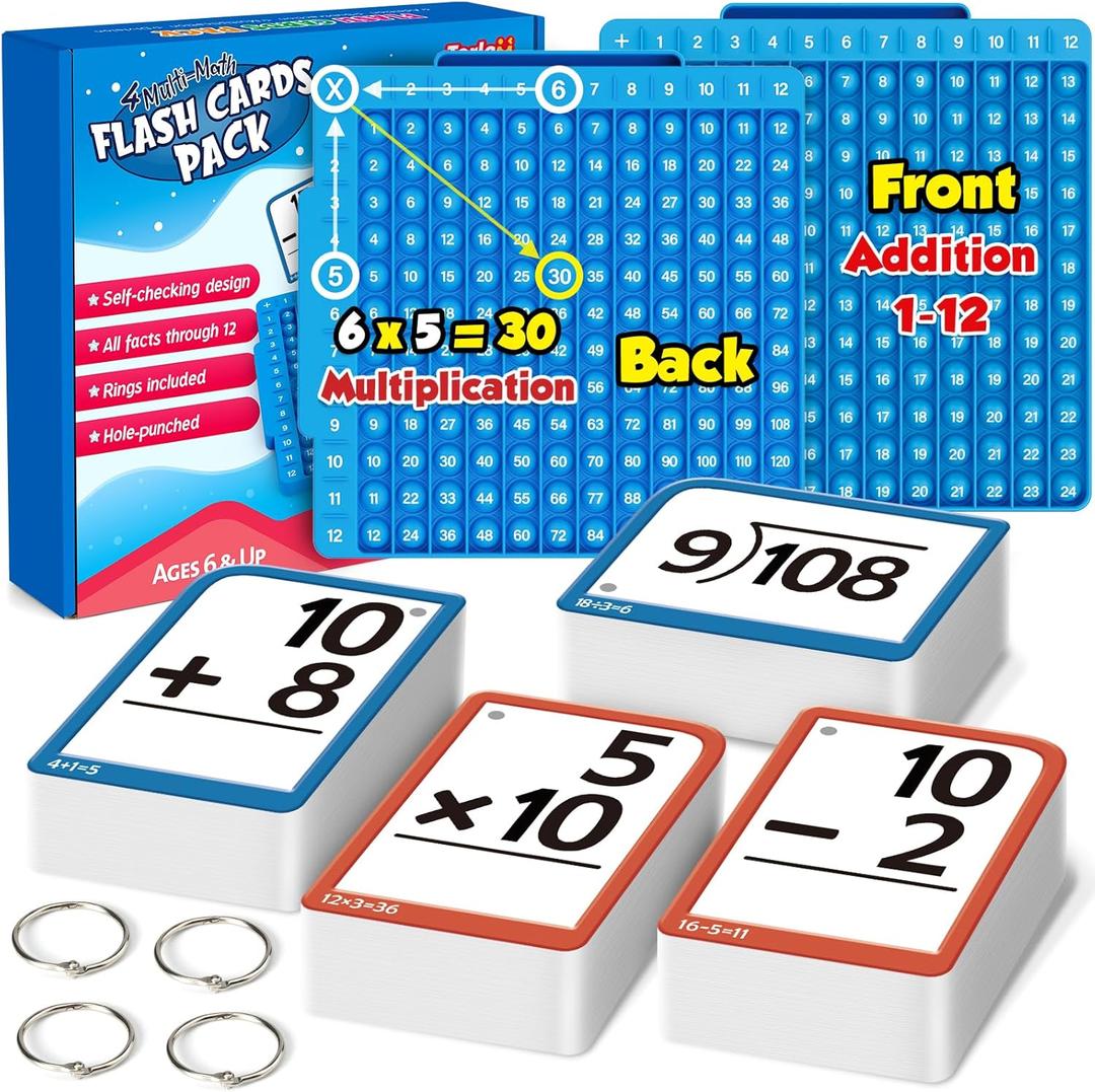 Torlam Math Flash Cards + Math Board, Multiplication Flash Card Times Table Chart, Math Manipulatives Division, Addition, Subtraction Games Toys for Kids, 1st, 2nd, 3rd, 4th, 5th, 6th Grade