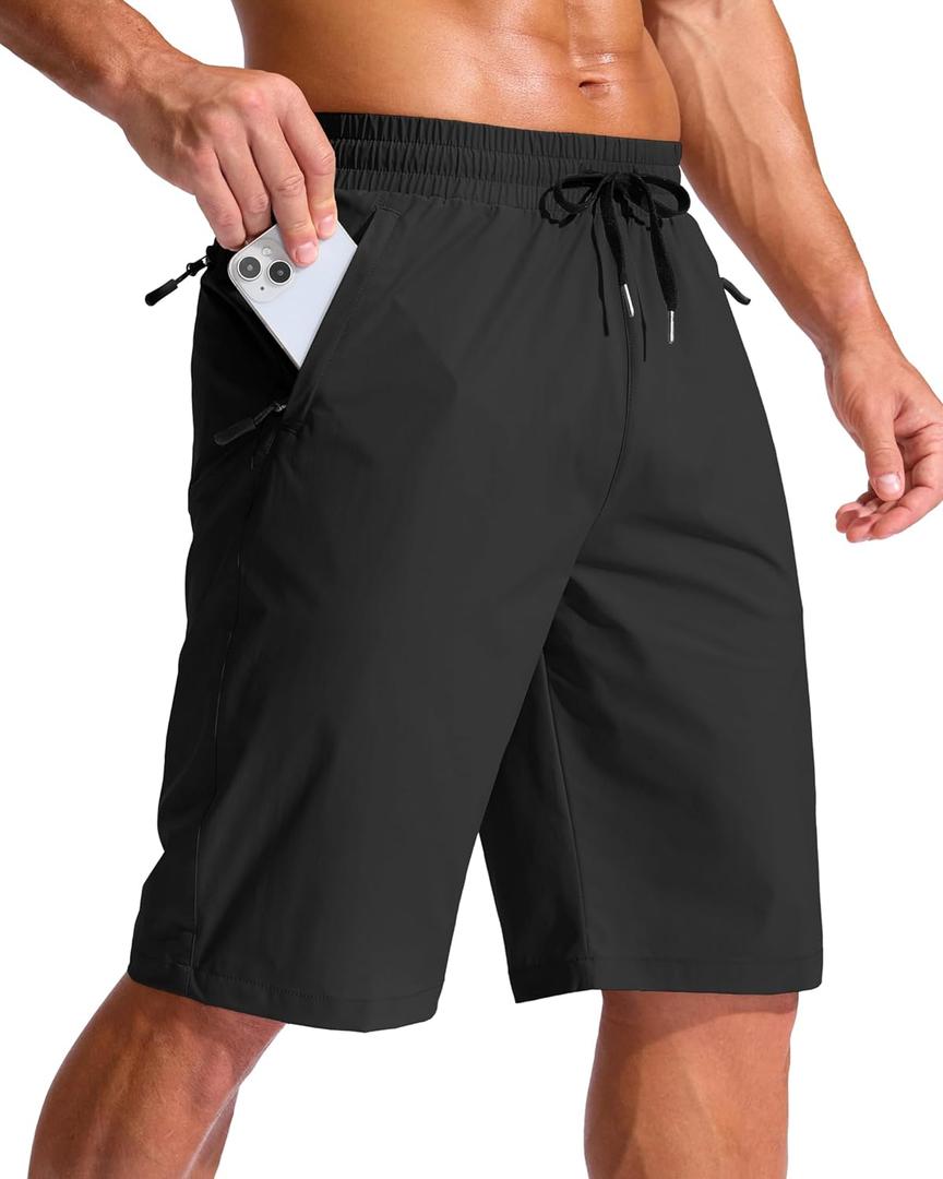 G Gradual Men's 11" Board Shorts with 3 Zipper Pockets Long Swim Trunks Quick Dry Bathing Suit Swimwear Beach Shorts No Liner (Black)