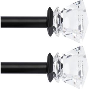 Curtain Rods Acrylic Diamond End Cap 28 to 48 Inch, 1 Inch Pole Color Black (Black, 28 to 48 Inch)