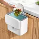 Compost Bin Kitchen for Countertop or Under Sink, 2.6 Gallon Hanging Small Trash Can with Lid, Garbage Can for Cabinet Door, Indoor/outdoor Food Waste Bin for Kitchen, Bathroom, RV, Office, White