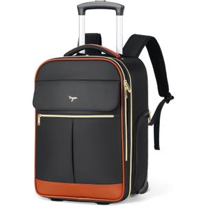 Rolling Backpack for Women, Large Travel Backpack with Wheels Carry on Flight Approved, 15.6 Inch Laptop Wheeled Roller Bag Suitcase for Work Bussiness Weekender (Black,M Underseat Size)