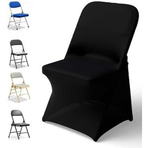 100 PCS Spandex Folding Chair Covers, Stretch Dining Chair Cover Universal Fit Slipcovers for Wedding, Party, Banquet, Event, Celebration Flat-Front Chairs (Black)