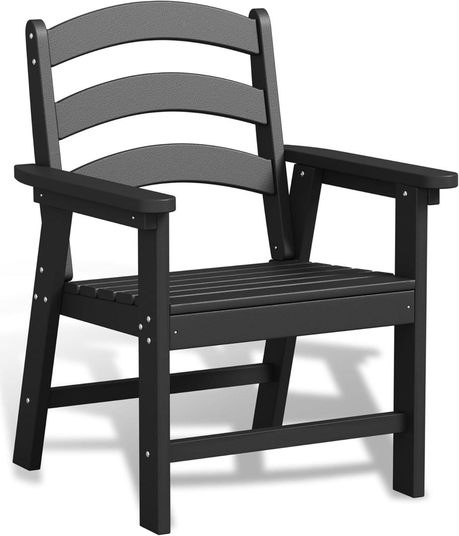 Patio Dining Chair, HDPE Outdoor Chairs with 385 lbs Weight Capacity, All Weather Fire Pit Chair for Porch, Pool, Deck, Backyard, Garden - Black (1 Set)