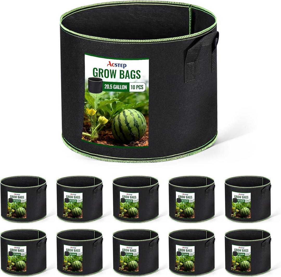 ACSTEP Grow Bags 10-Pack 20.5 Gallon Heavy Duty Aeration Fabric Pots Thickened Nonwoven Fabric Pots for Planting Outdoor Plants