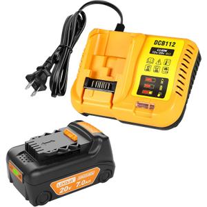 Upgraded 7.0Ah Replacement for Dewalt 20V Battery with DCB112 Battery Charger Combo