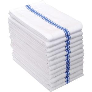 AMOUR INFINI Cotton Kitchen Towels Set of 12 - Highly Absorbent, Super Soft Tea Towel with Hanging Loops - Extra Large Quick Dry Commercial Restaurant Towel (16x28 Inch - Blue) (12 Pk Herringbone Stripe)