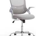 Ergonomic Computer Mesh Swivel Task Chair with Wheels and Comfortable Lumbar Support for Home Office, Study, Bedroom, Adults, Students, Flip Handrail, Gray