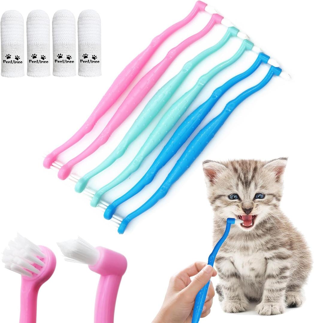 Dual Sided Cat Toothbrush Dog Toothbrush Finger Brush Micro Head, Suitable for Small to Large Dogs & Cats (White, Small) (1 Count (Pack of 10))
