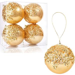 4pc Gold Christmas Ball Ornaments, Shatterproof Christmas Ball Decorations for Trees, Wedding Party Holiday Decorations (10.5CM/4")